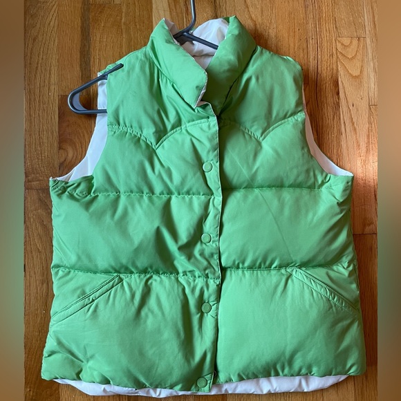 Reversible White and Green American Eagle Snap Up Winter Puffer Vest - Picture 1 of 10